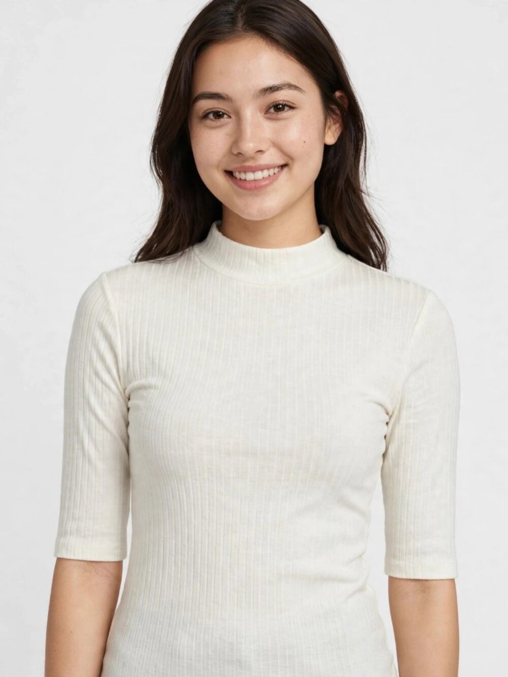Heart & Hips Ivory White Ribbed Mock Neck Top 3/4 Sleeve Size M